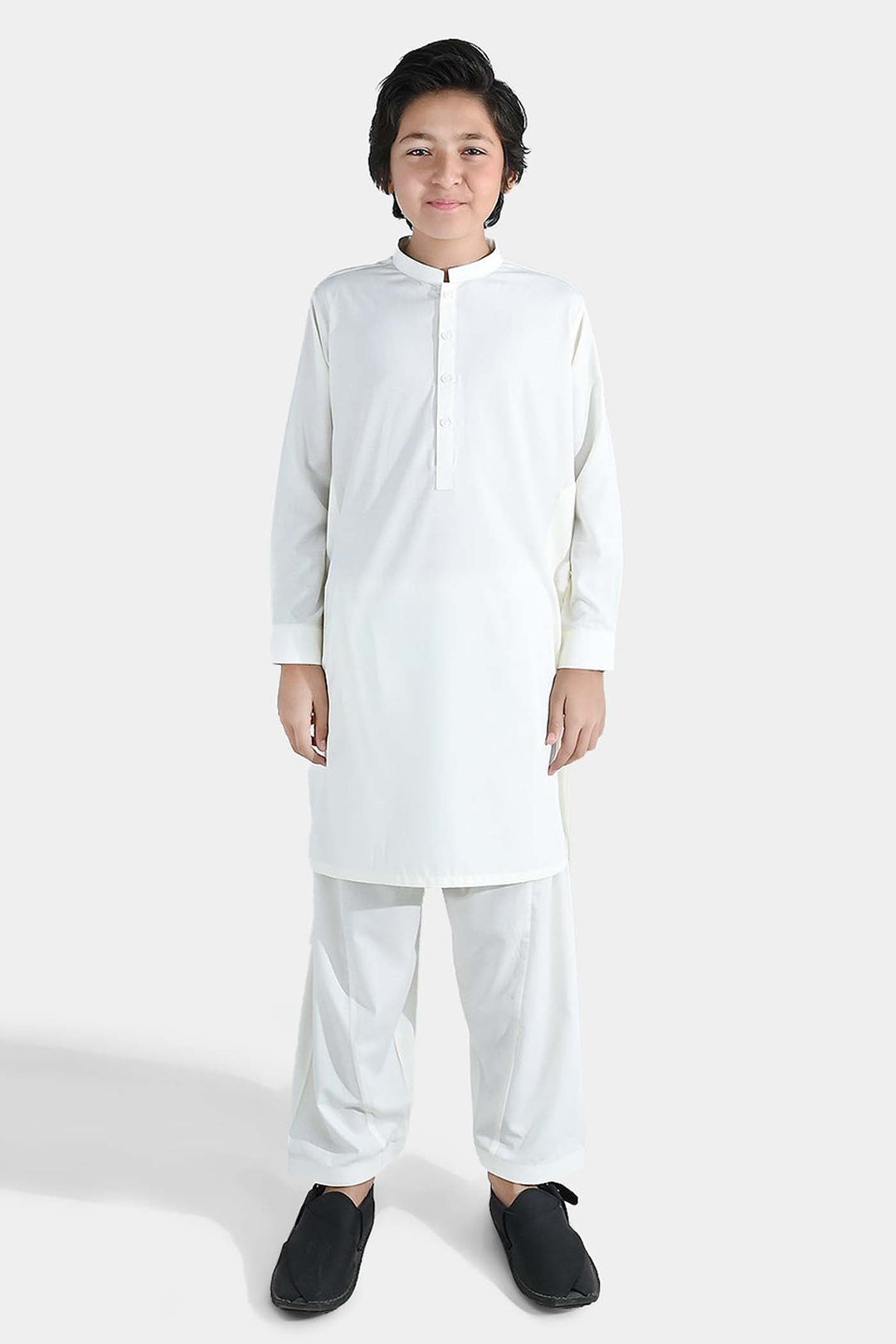 Boys Poly Viscose Shalwar Suit (Self Textured) – Off White
