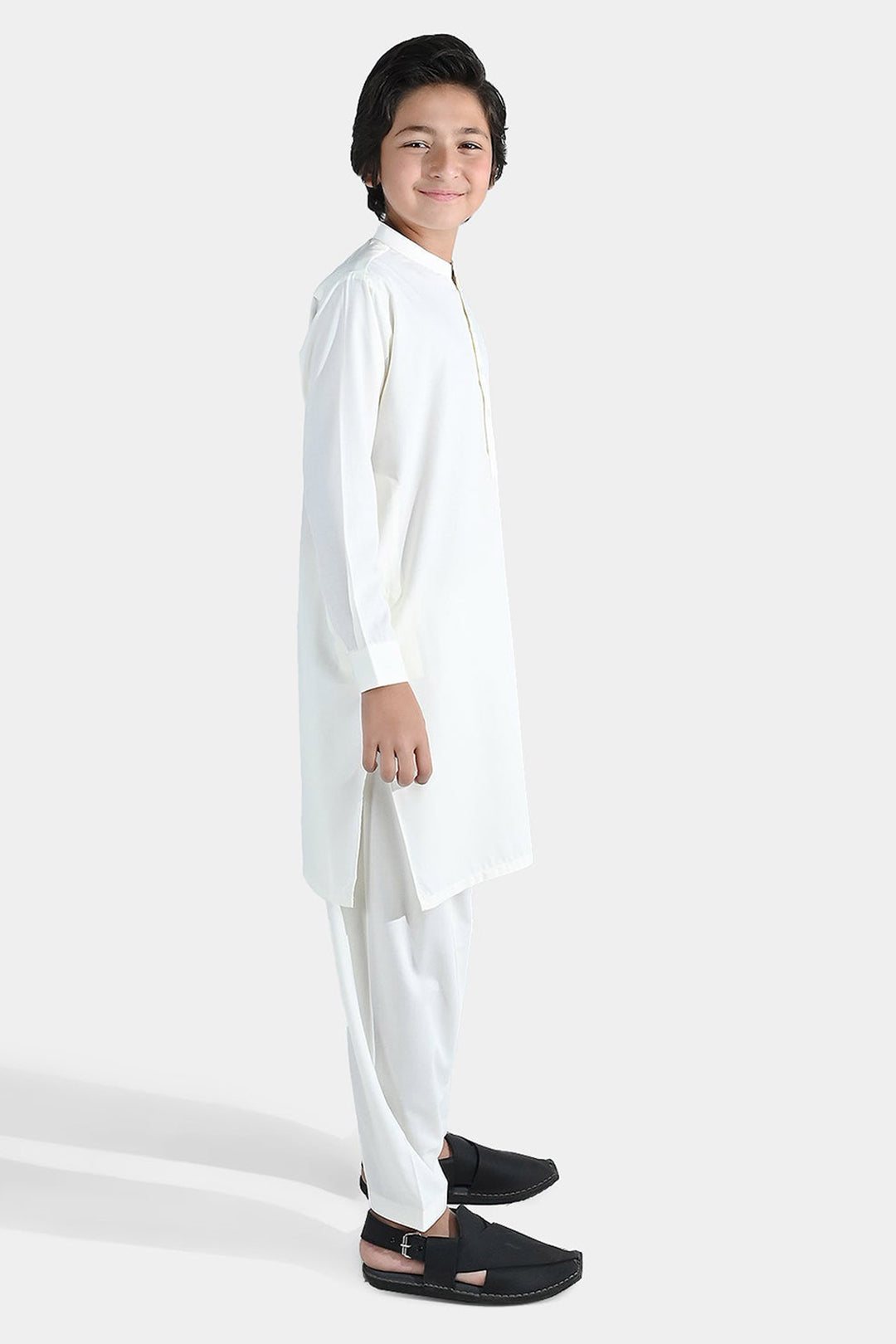 Boys Poly Viscose Shalwar Suit (Self Textured) – Off White