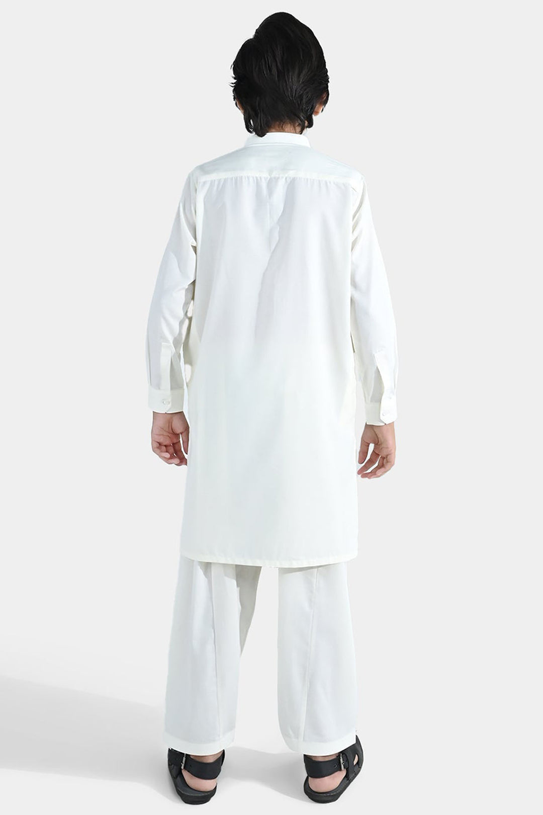 Boys Poly Viscose Shalwar Suit (Self Textured) – Off White
