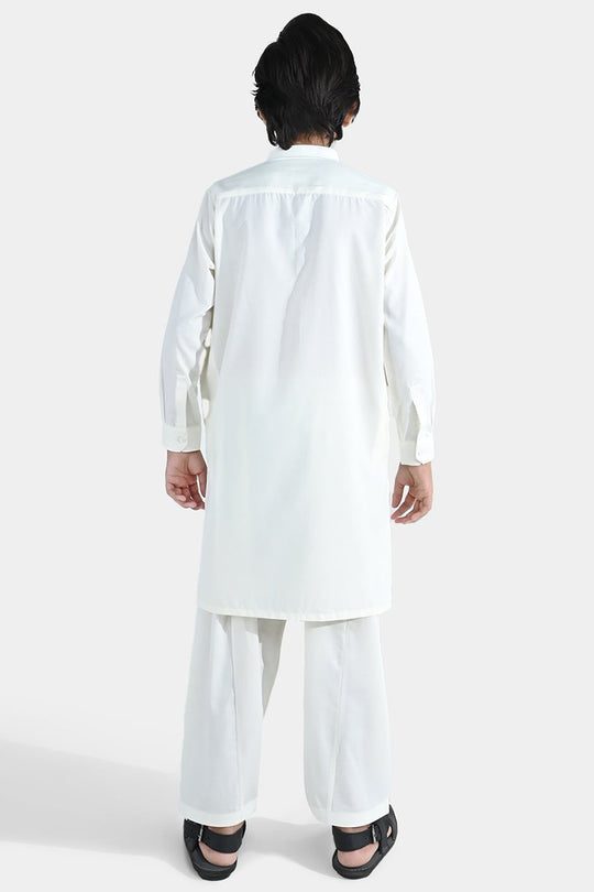 Boys Poly Viscose Shalwar Suit (Self Textured) – Off White