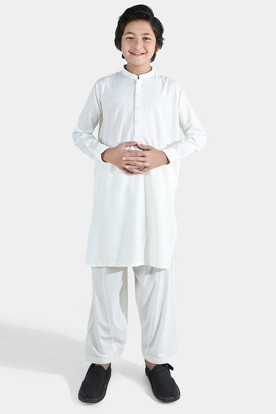 Boys Poly Viscose Shalwar Suit (Self Textured) – Off White