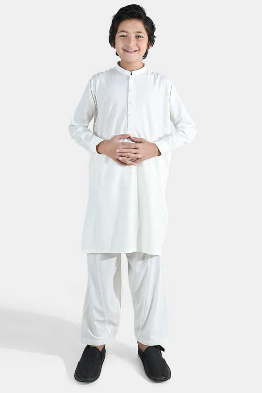 Boys Poly Viscose Shalwar Suit (Self Textured) – Off White