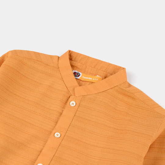 Boys Cotton Jacquard Basic Kurta – Yellow