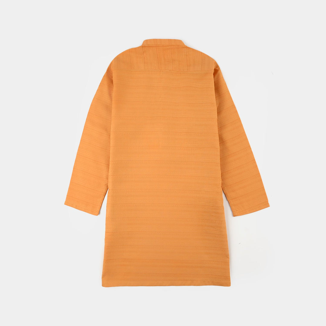 Boys Cotton Jacquard Basic Kurta – Yellow
