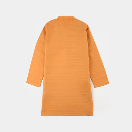 Boys Cotton Jacquard Basic Kurta – Yellow