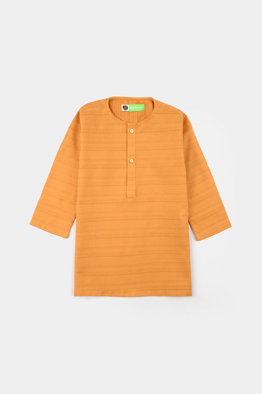 Infant Boys Cotton Jacquard Basic Kurta – Yellow