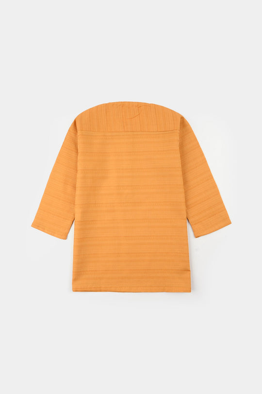 Infant Boys Cotton Jacquard Basic Kurta – Yellow