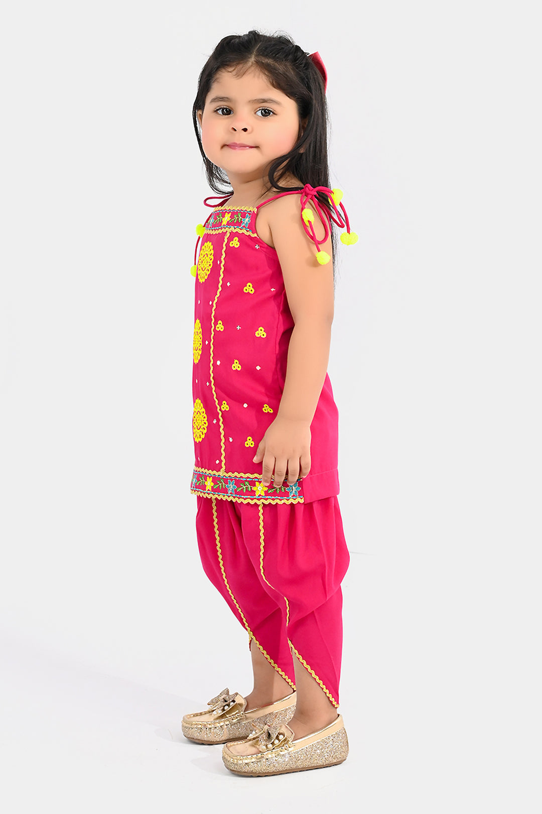 Infant Girls Raw Silk 2-Piece Set (Mah-E-Rang) - Shocking Pink