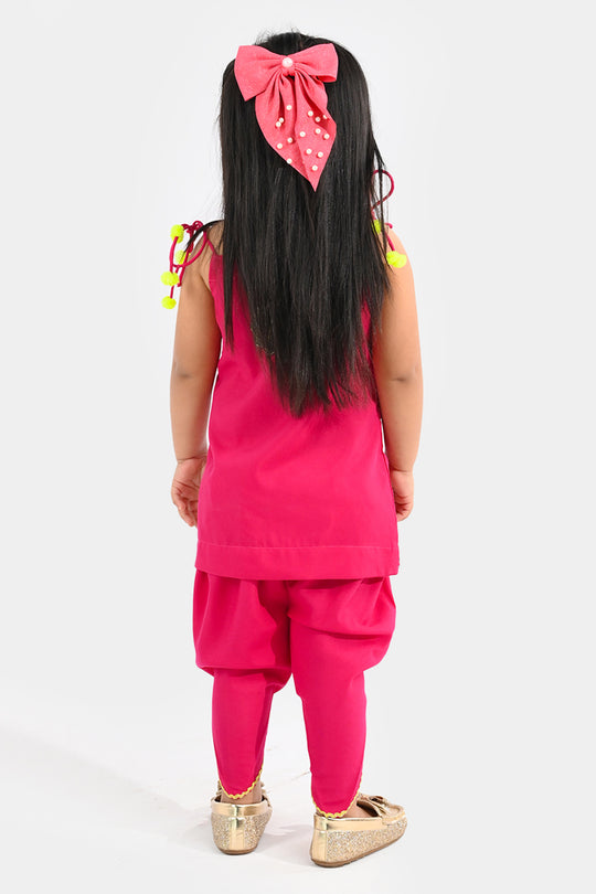 Infant Girls Raw Silk 2-Piece Set (Mah-E-Rang) - Shocking Pink