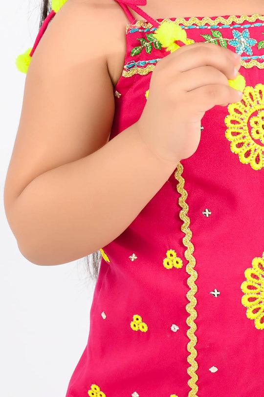 Infant Girls Raw Silk 2-Piece Set (Mah-E-Rang) - Shocking Pink