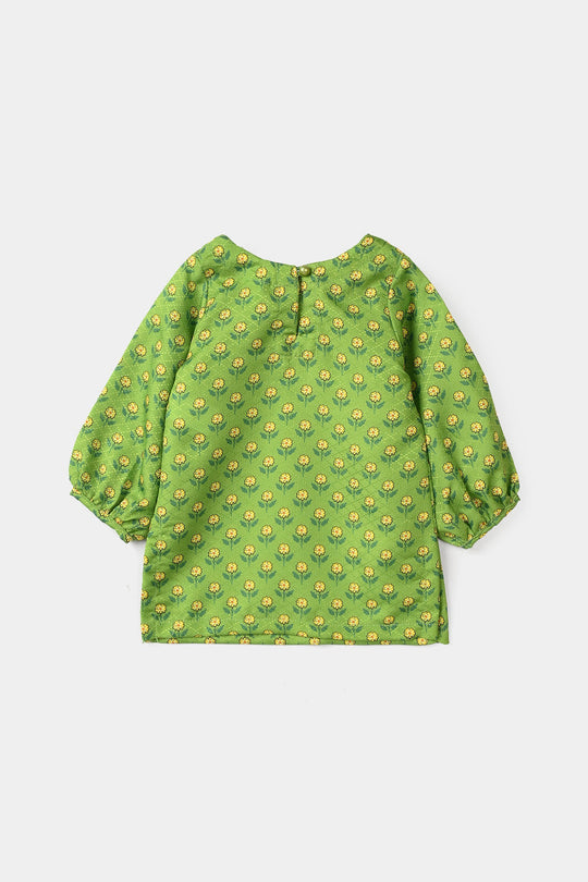 Infant Girls Jacquard Printed 2-Pcs Suit - Dhani Green