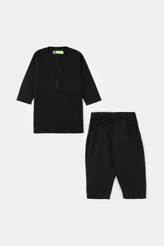 Infant Boys Cotton Kurta Pajama (Chicken Kari) - Black