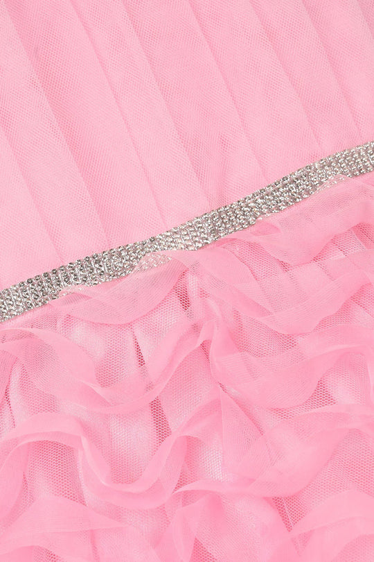Girls Net Fancy Frock-Swirl-PINK