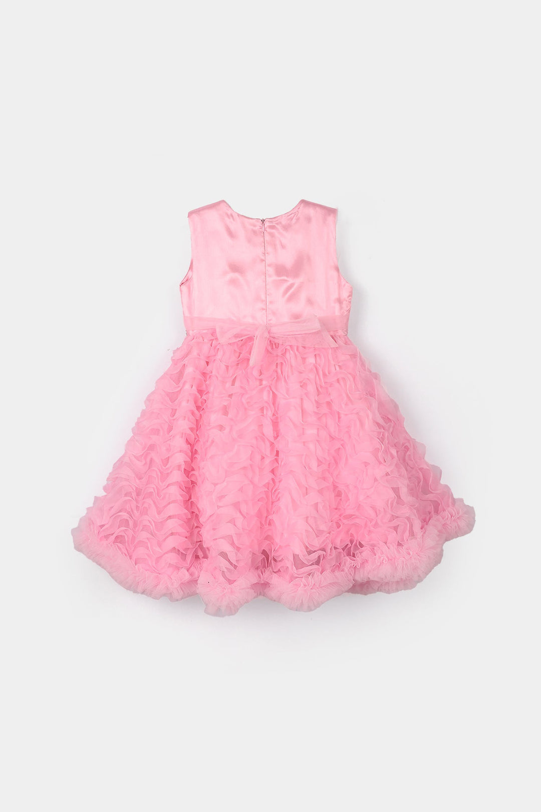 Girls Net Fancy Frock-Swirl-PINK