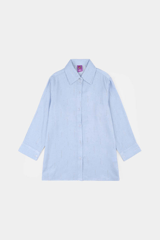 Girls Poly Crinkle Casual Top (Sky Studs) - Sky Blue