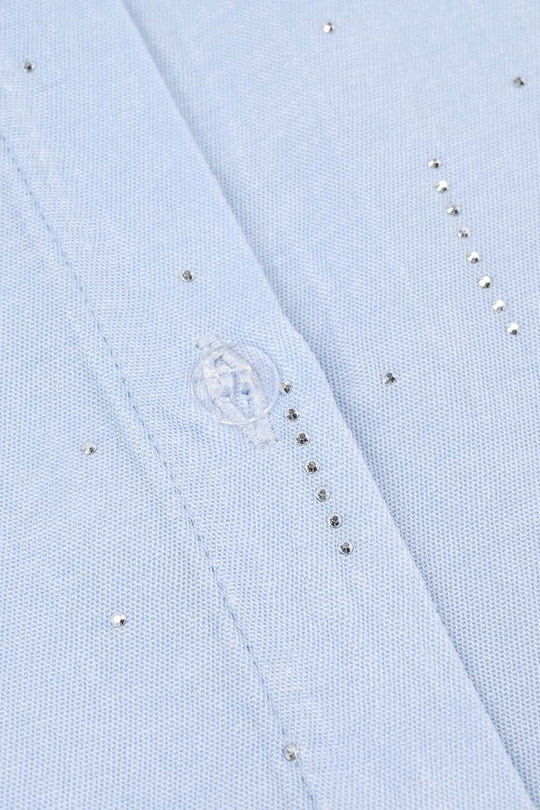 Girls Poly Crinkle Casual Top (Sky Studs) - Sky Blue