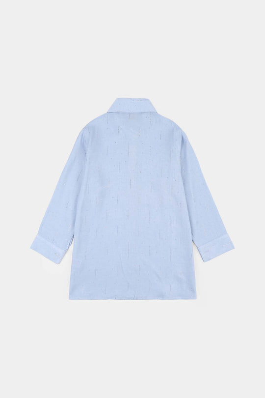 Girls Poly Crinkle Casual Top (Sky Studs) - Sky Blue
