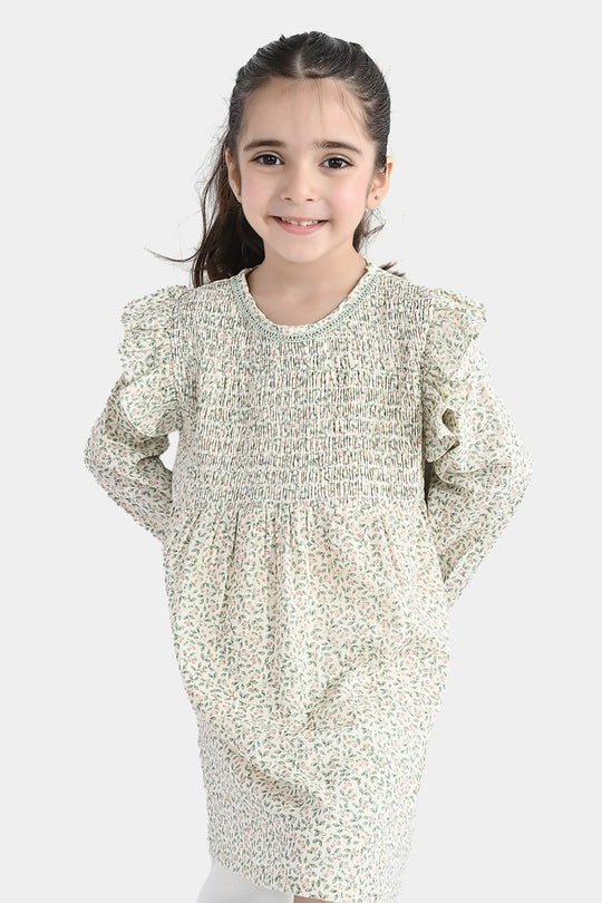 Girls Cotton Casual Frock (Chinky) - Multi