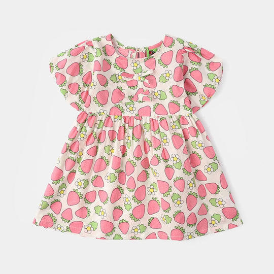 Infant Girls Cotton Casual Frock (Strawberry) - Multi