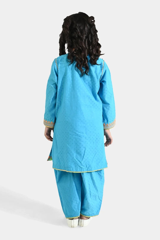 Girls Viscose 3-Pc Set (Falak) - Teal Blue/Green