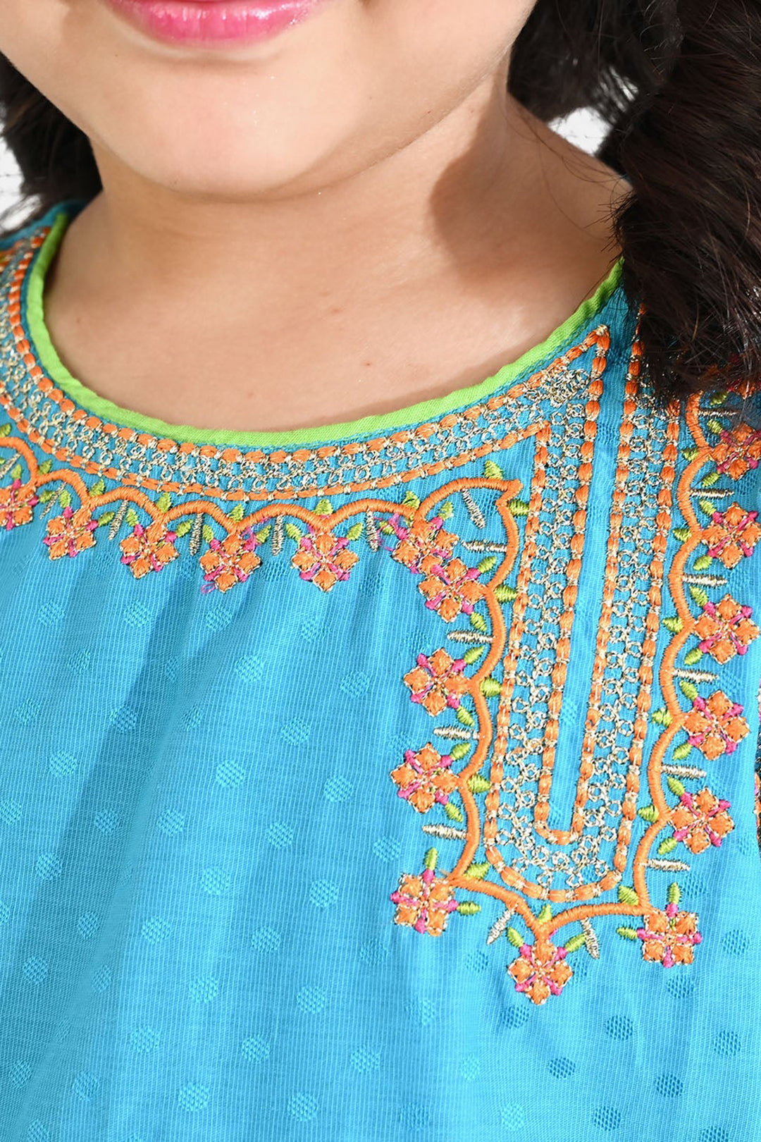Girls Viscose 3-Pc Set (Falak) - Teal Blue/Green