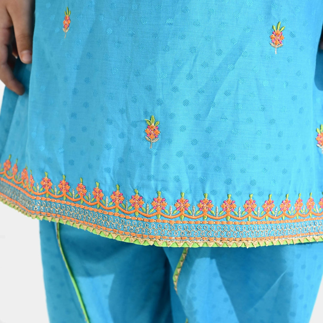 Girls Viscose 3-Pc Set (Falak) - Teal Blue/Green