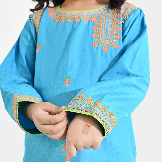 Girls Viscose 3-Pc Set (Falak) - Teal Blue/Green