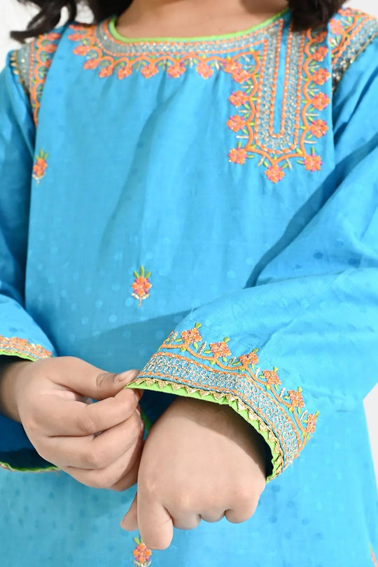 Girls Viscose 3-Pc Set (Falak) - Teal Blue/Green