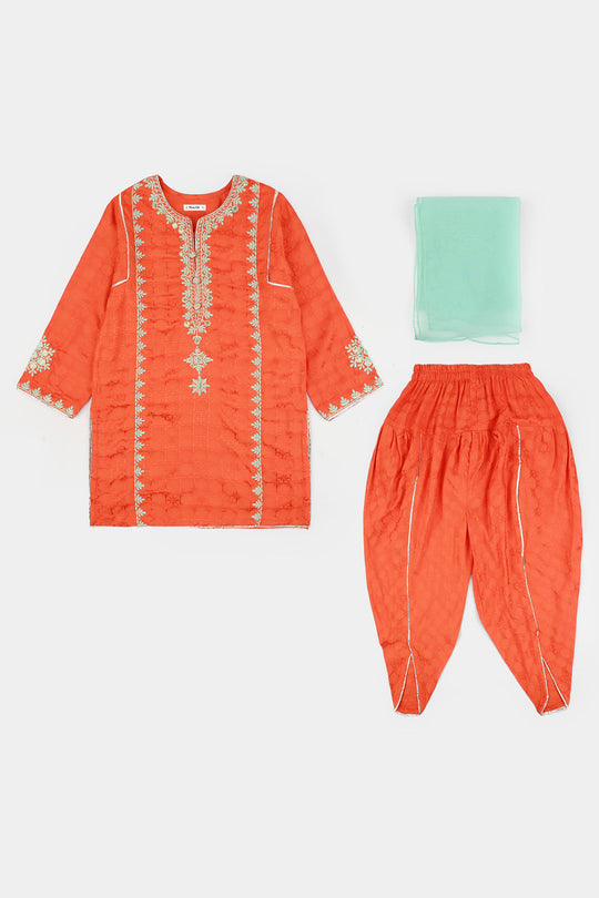 Teens Girls Jacquard 3 Pcs Raqs - Rust