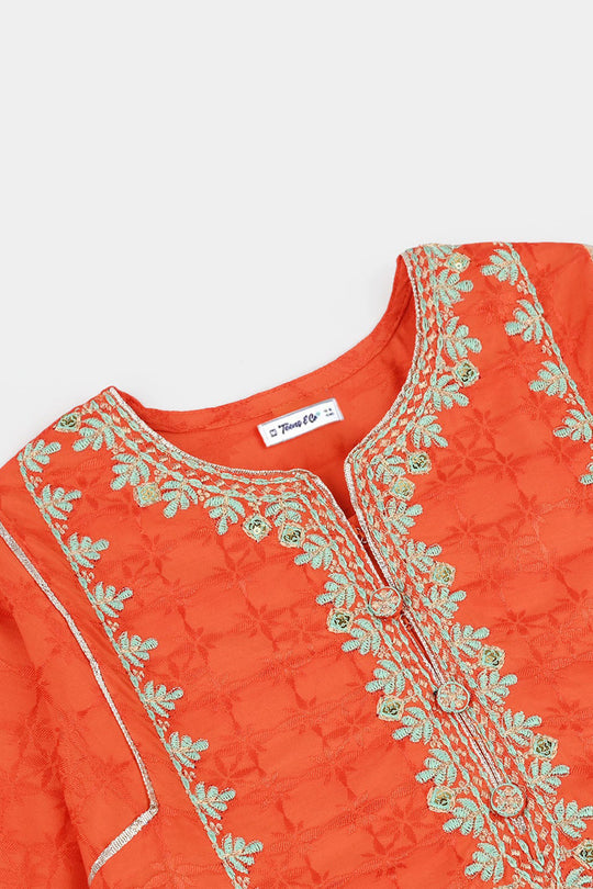 Teens Girls Jacquard 3 Pcs Raqs - Rust