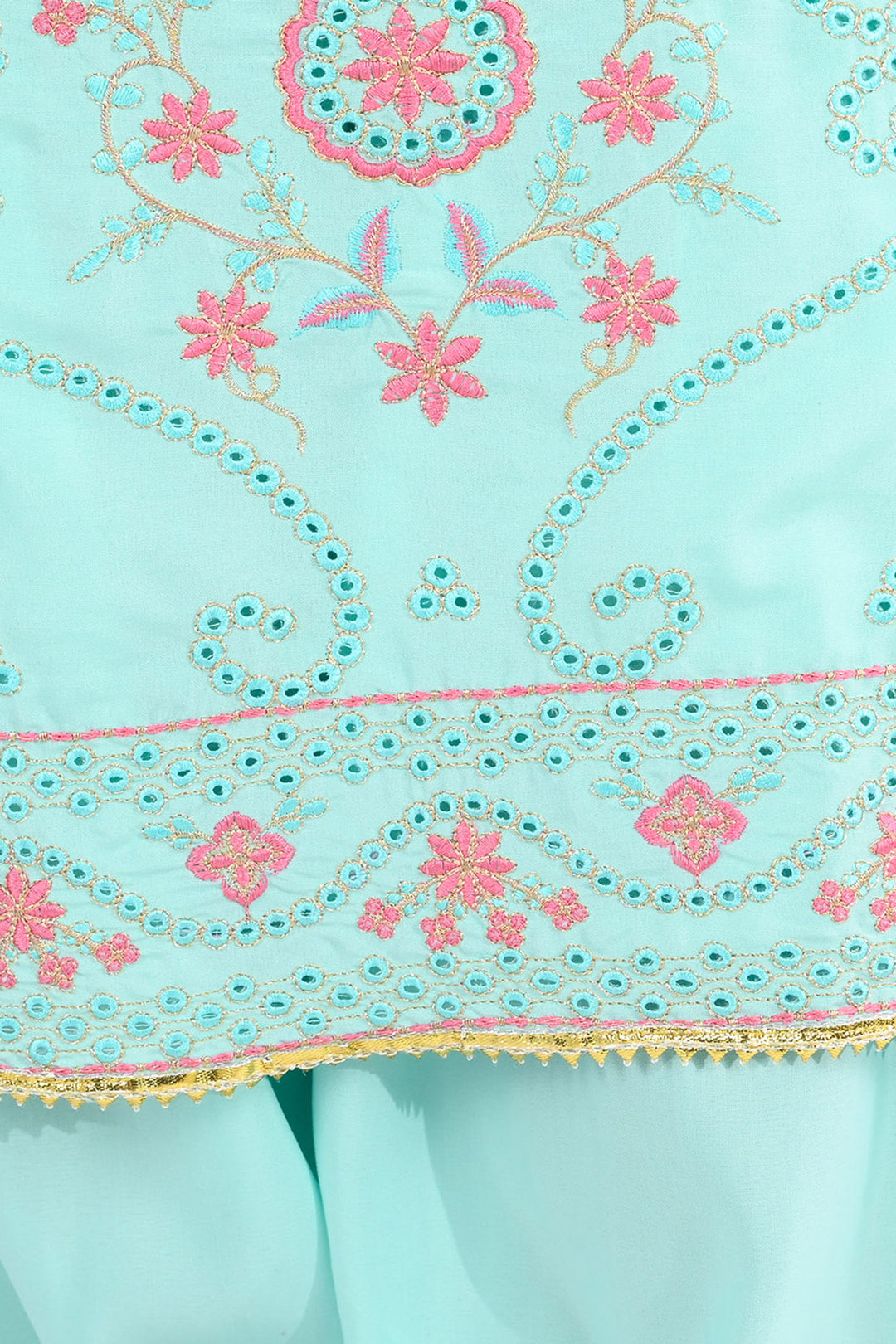 Girls Poly Cambric 3-Piece Ghazal Set - Mint Green