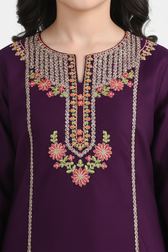 Girls Poly Cambric 3-Piece Set (Rang Saaz) - Purple