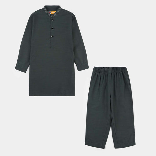 Boys Poly Viscose Shalwar Suit (Running Stitch) - Teal Green