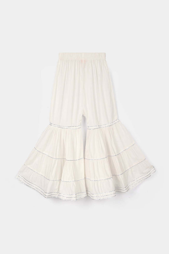 Girls Cotton Gharara (Layered) - White