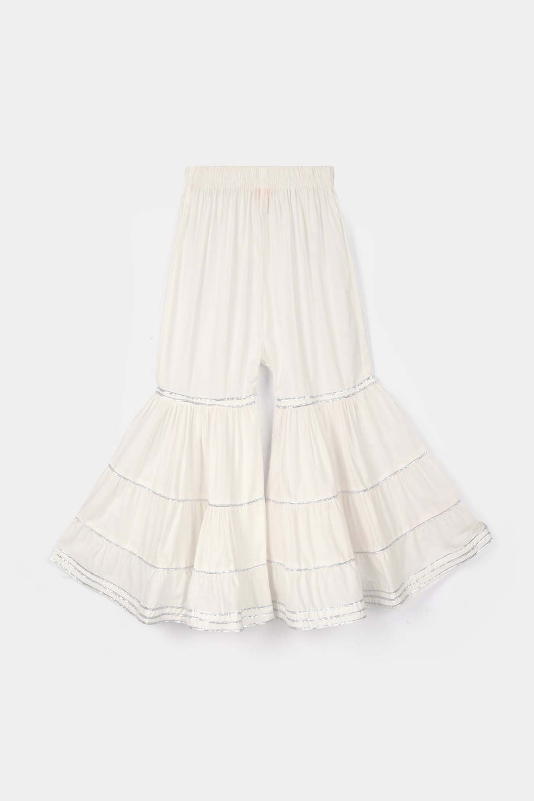 Girls Cotton Gharara (Layered) - White