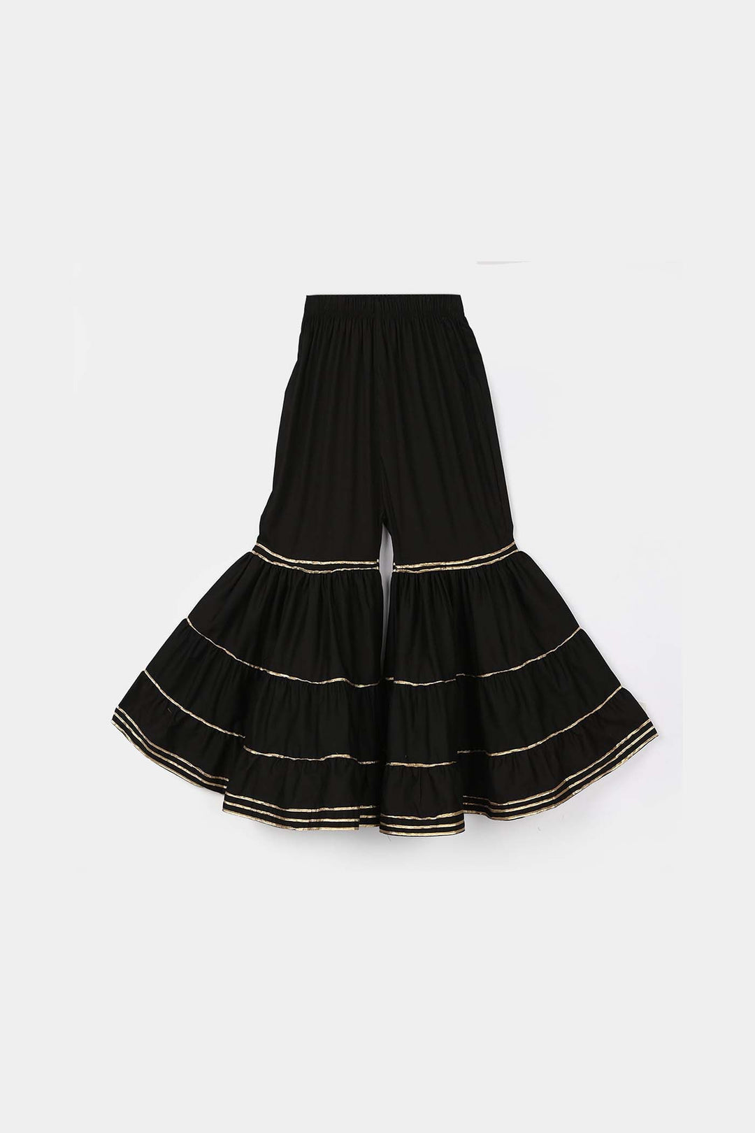 Girls Cotton Gharara (Layered) - Black