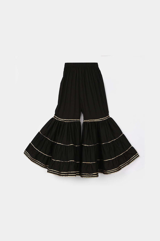 Girls Cotton Gharara (Layered) - Black