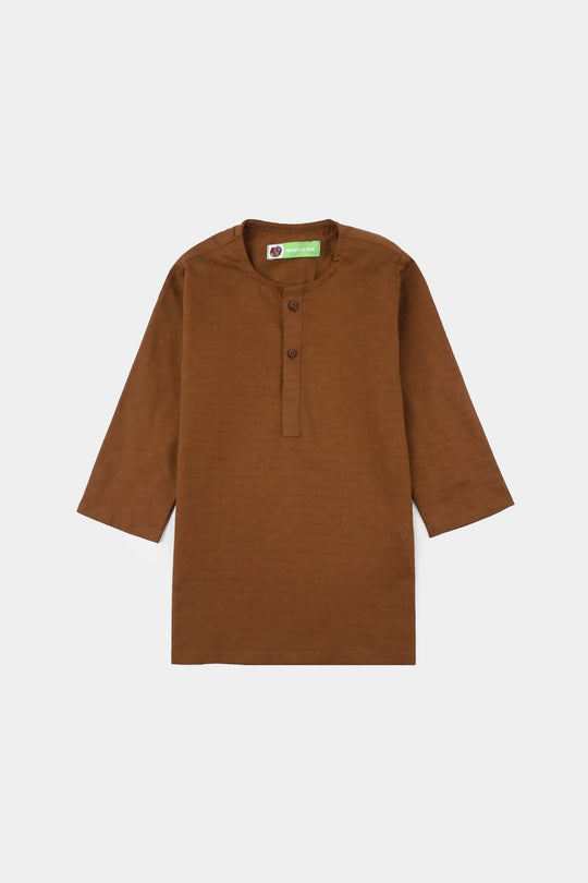 Infant Boys Cotton Jacquard Basic Kurta - Cambridge Brown