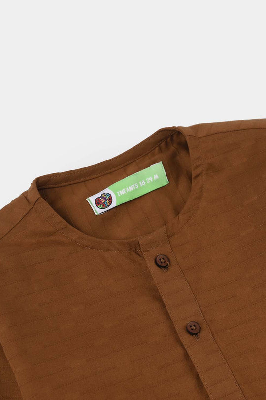 Infant Boys Cotton Jacquard Basic Kurta - Cambridge Brown