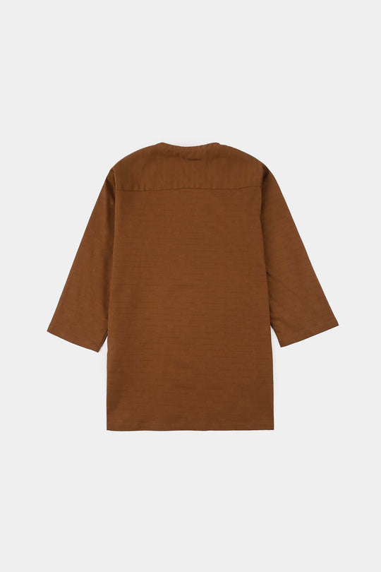 Infant Boys Cotton Jacquard Basic Kurta - Cambridge Brown