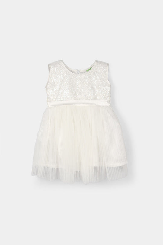 Infant Girls Sequence Fancy Frock - White