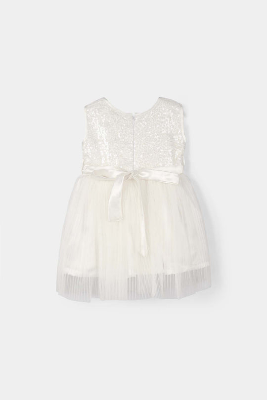 Infant Girls Sequence Fancy Frock - White