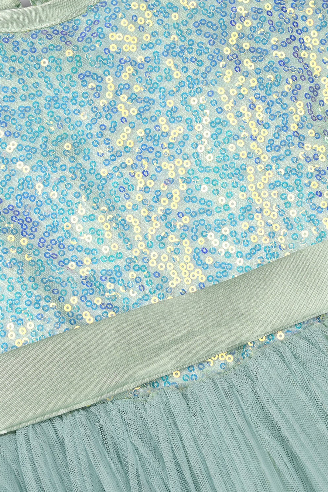 Girls Sequence Fancy Frock-Pleated-Sea.Green
