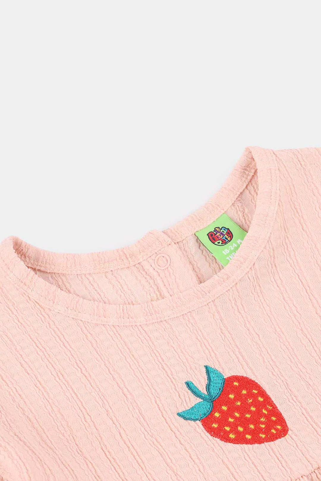 Infant Girls Poly Crinkle Knitted Frock (Strawberry) - Pink