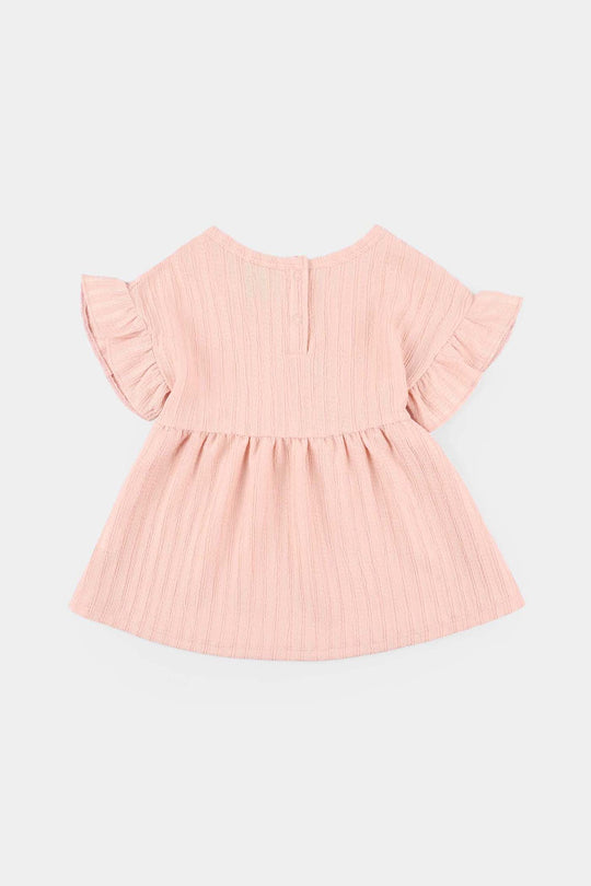 Infant Girls Poly Crinkle Knitted Frock (Strawberry) - Pink