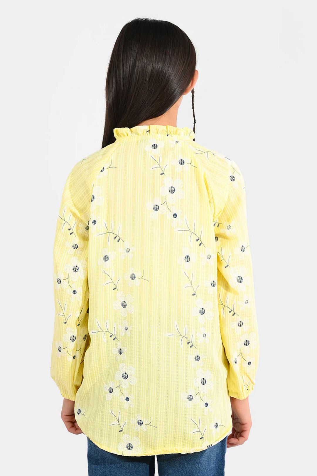 Girls Seersucker Casual Top - Dusty Lemon Yellow