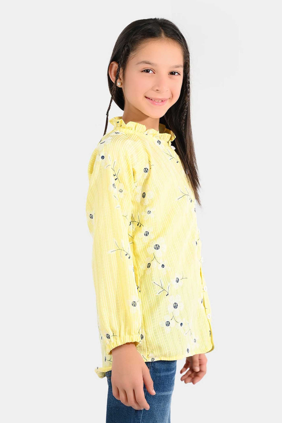 Girls Seersucker Casual Top - Dusty Lemon Yellow