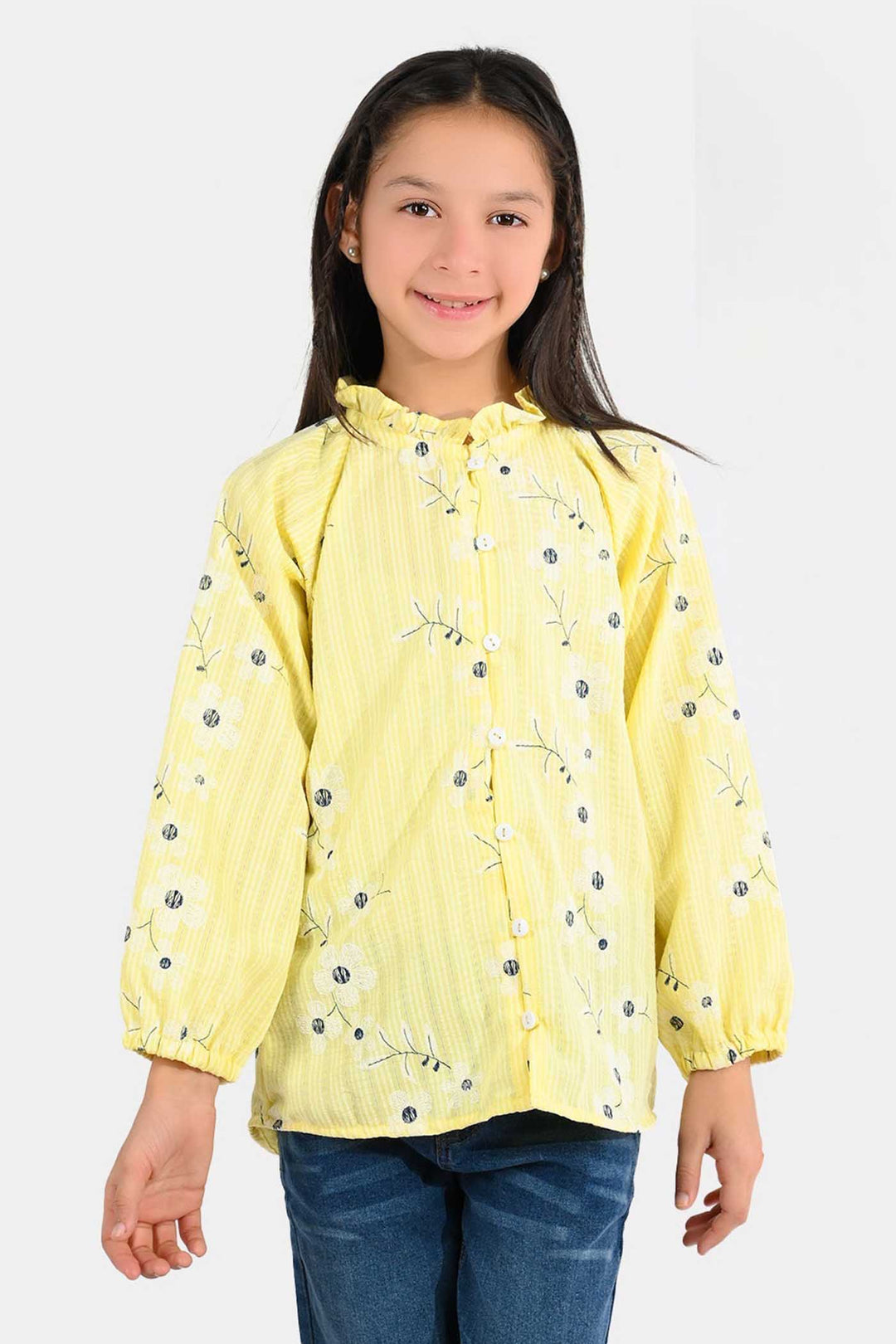 Girls Seersucker Casual Top - Dusty Lemon Yellow