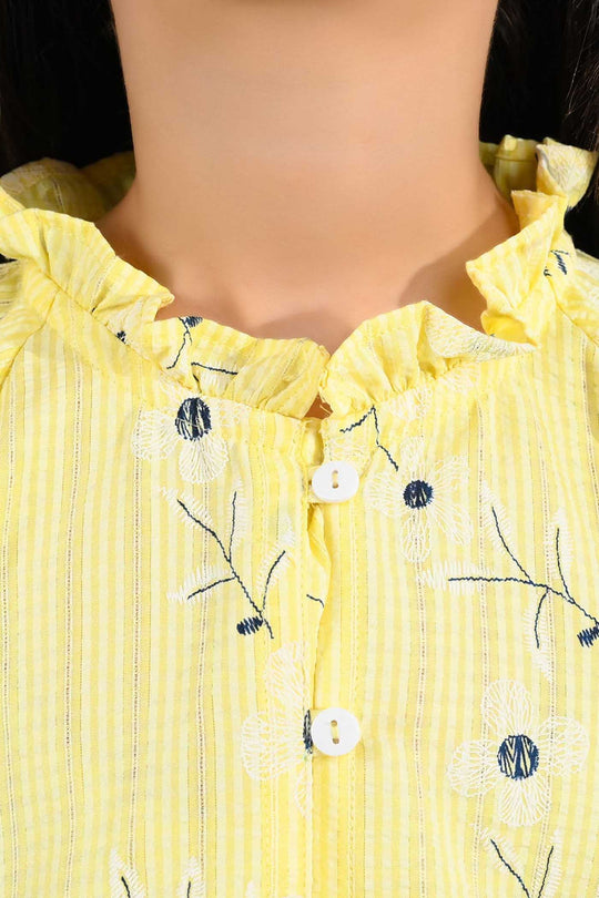 Girls Seersucker Casual Top - Dusty Lemon Yellow