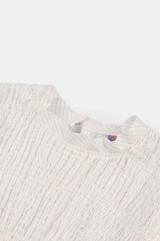 Girls Viscose Casual Top (Stripes) - White